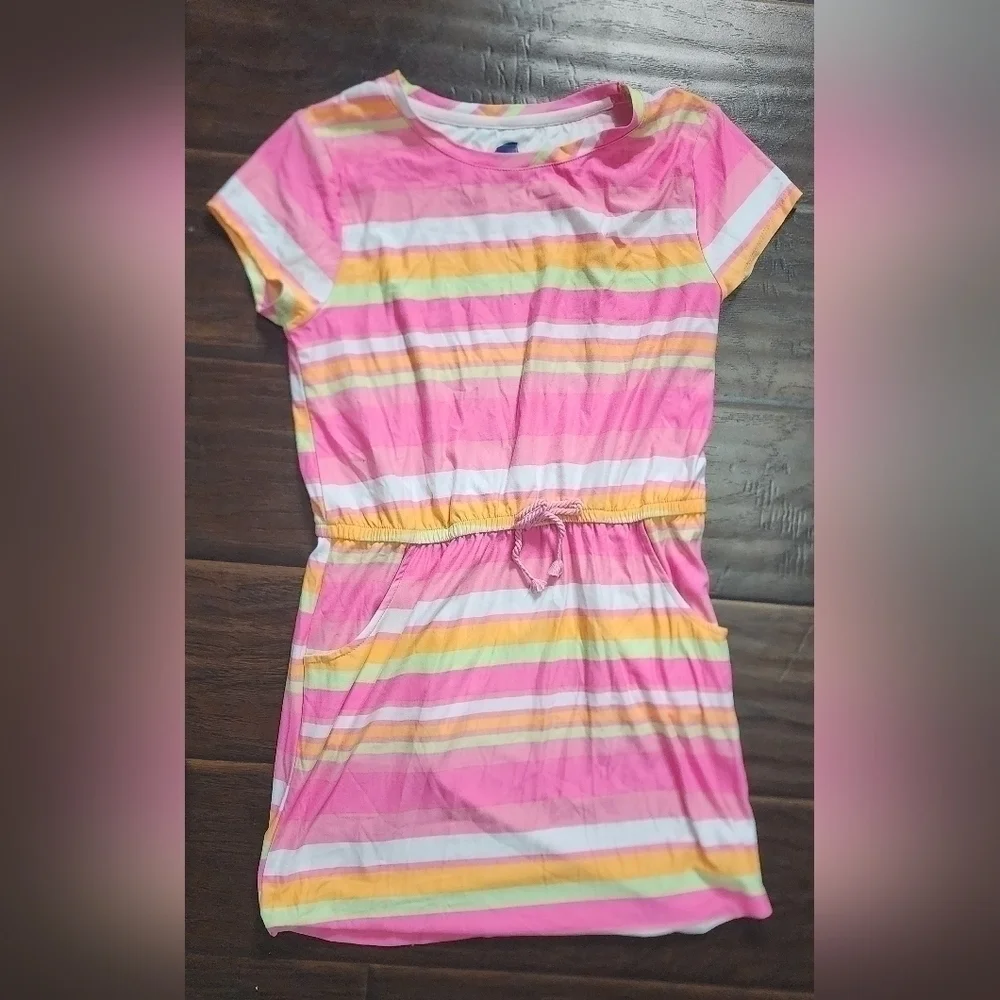 Girls Pink Striped Dress with pockets Large